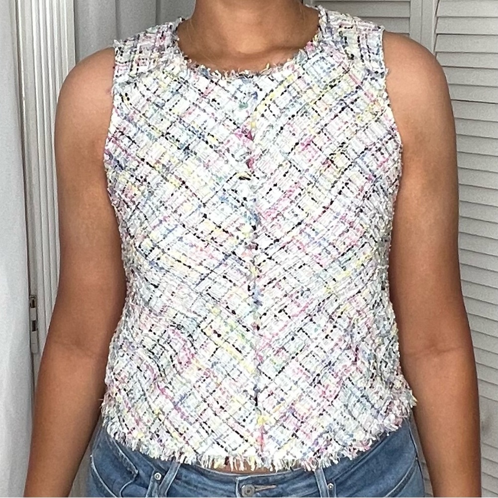 Worthington: Sleeveless tweed blouse: Neon: Bias cut